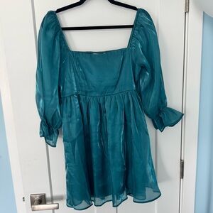 Teal Babydoll & Puff Sleeve Dress